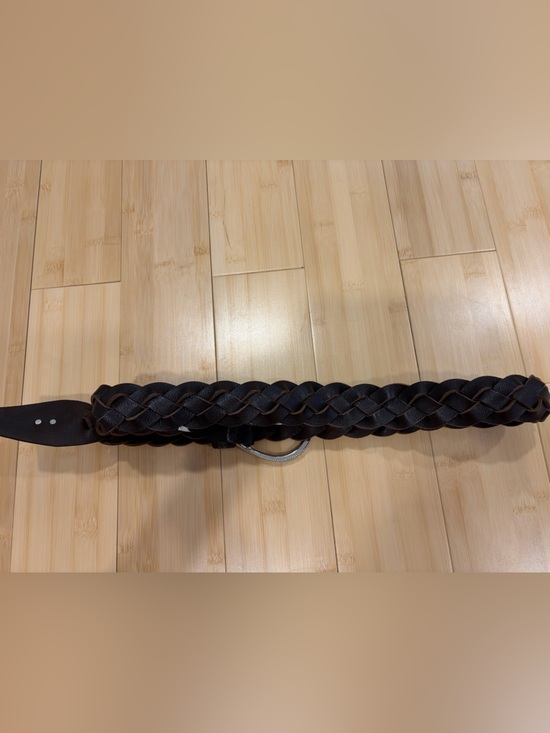 Woven Brown Authentic Leather Belt with Silver Ring Buckle